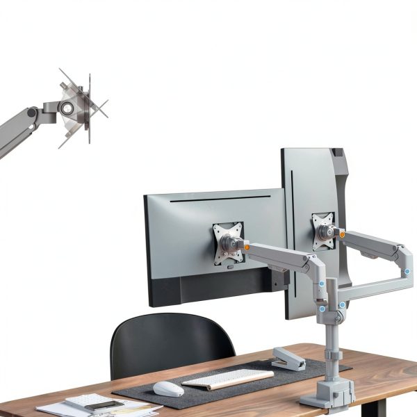 Mount-It Dual Monitor Desk Mount Silver Ergonomic Adjustable-6