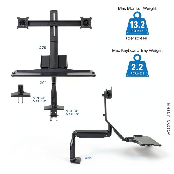 Pavo Dual Monitor Stand Gas Spring USB 3.0 Keyboard Tray-11
