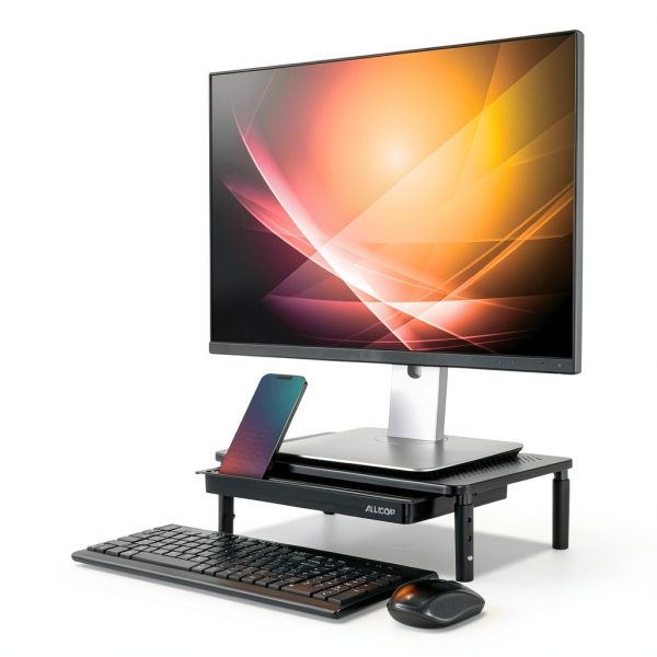 Allsop Metal Monitor Stand Tri Level Ergonomic Storage-3