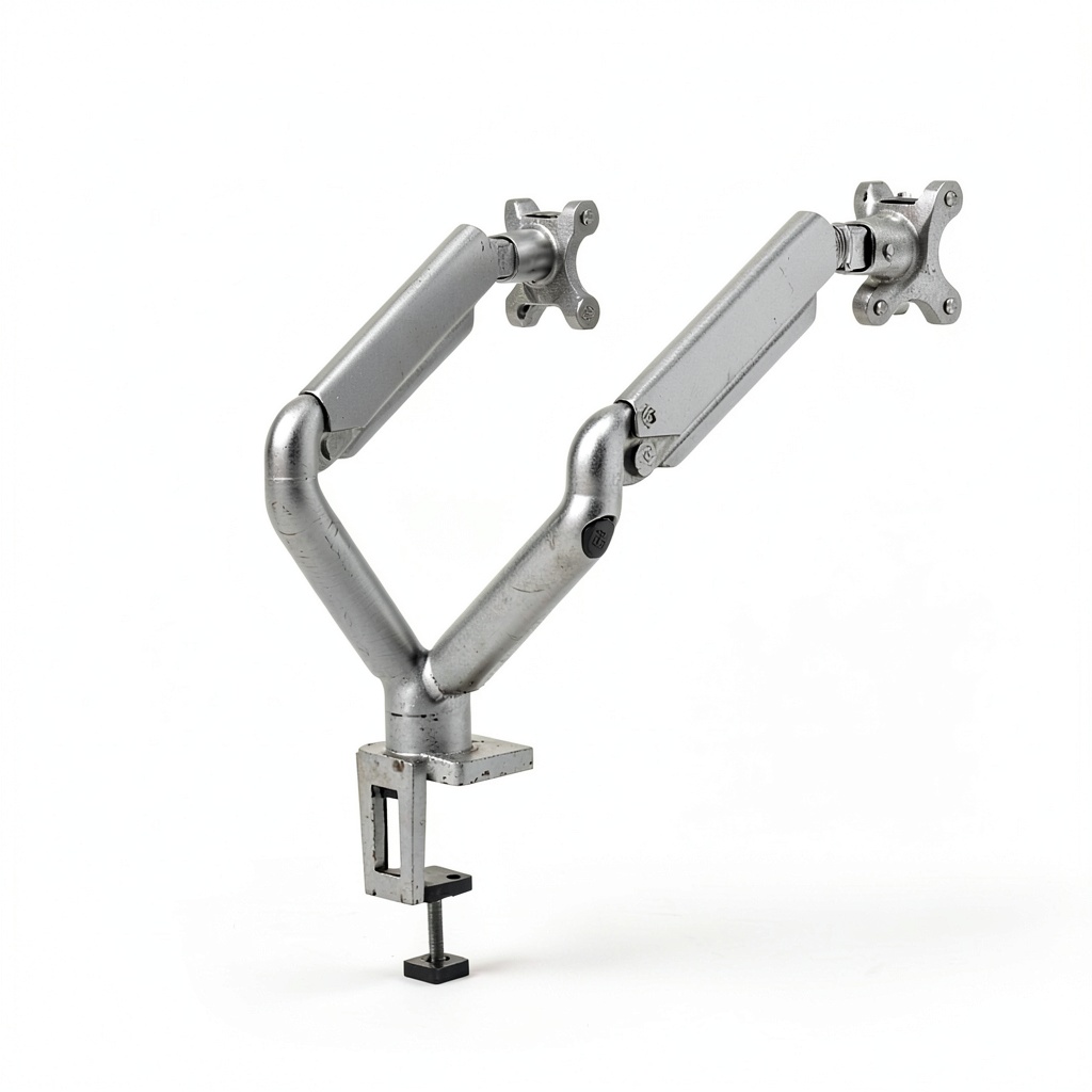 Fellowes dual monitor arm installed on a modern office desk