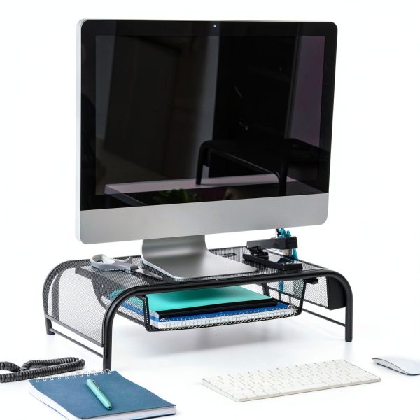 Pavo Monitor Stand Black Silver Ergonomic Metal Mesh Design-5