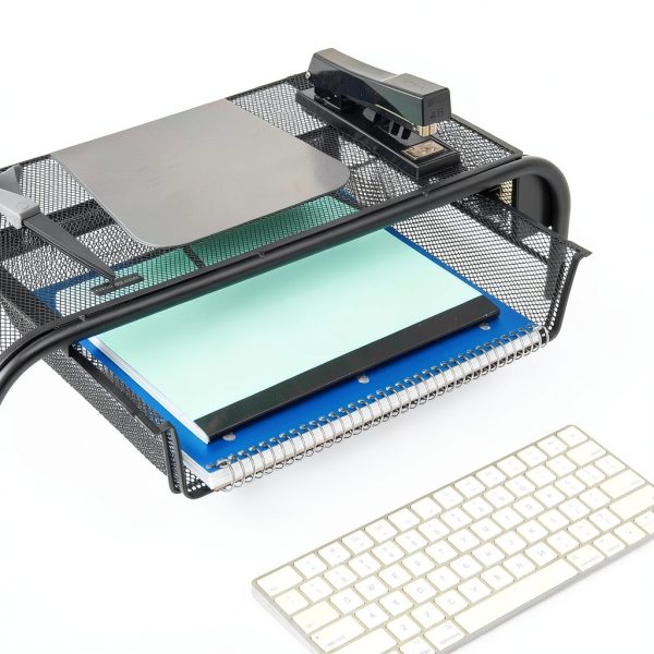 Metal Mesh Monitor Stand Ergonomic Dual Riser Desk Organizer-4