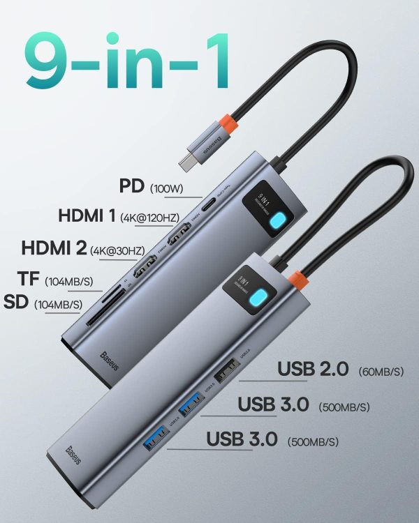 Baseus USB C Hub Dual 4K HDMI 100W PD Charging Docking-1