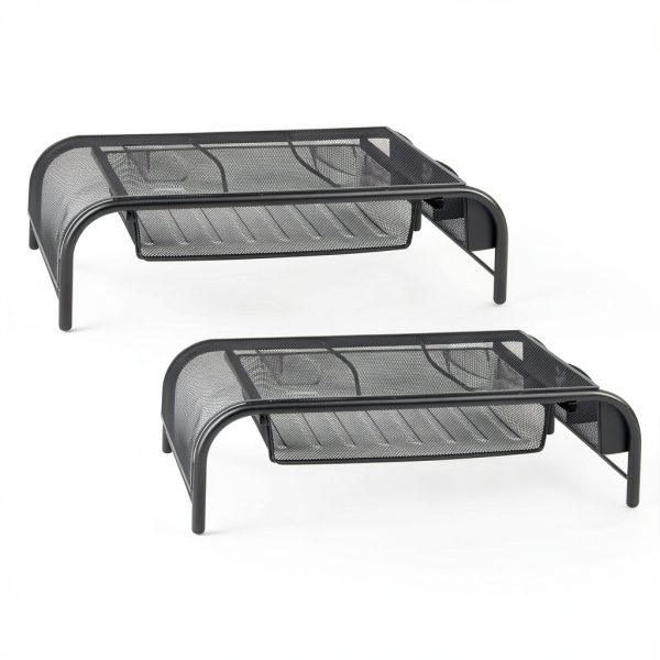 Metal Mesh Monitor Stand Ergonomic Dual Riser Desk Organizer-5