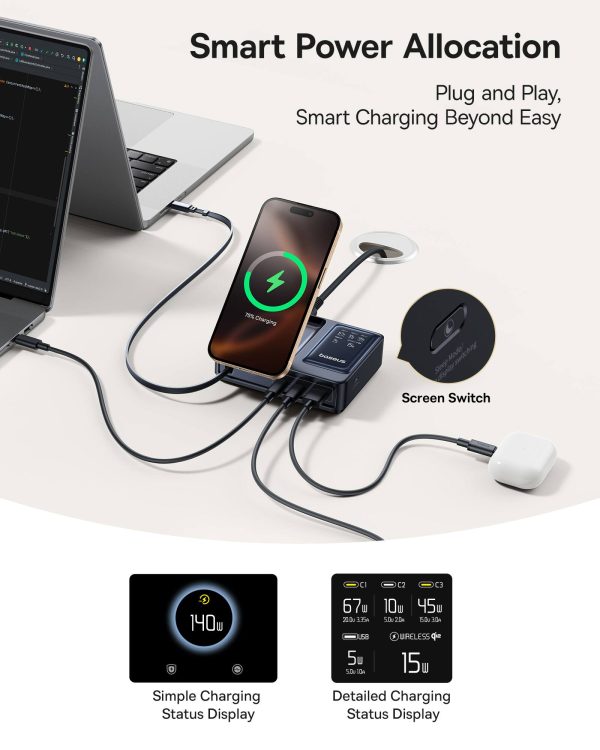 Baseus 140W Desktop Charger GaN 5 Ports Wireless Charging-7