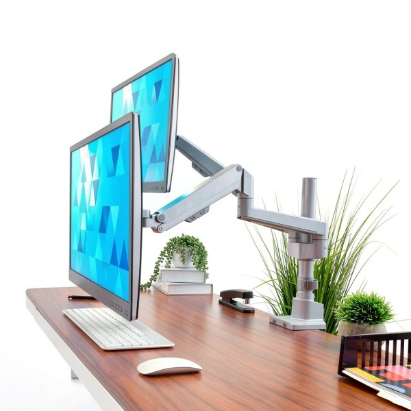 Mount-It Dual Monitor Desk Mount Silver Ergonomic Adjustable-4
