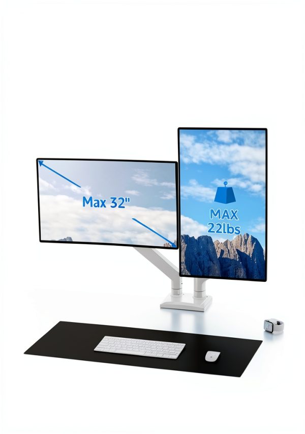 Pavo Dual Monitor Stand Full Motion Black White Ergonomic-3