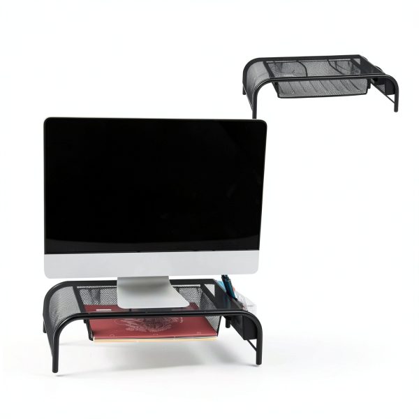 Metal Mesh Monitor Stand Ergonomic Dual Riser Desk Organizer-8