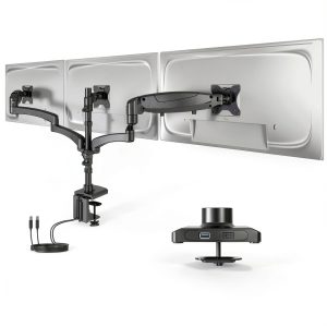 Pavo Triple Monitor Mount Gas Spring USB Ports Black White-0