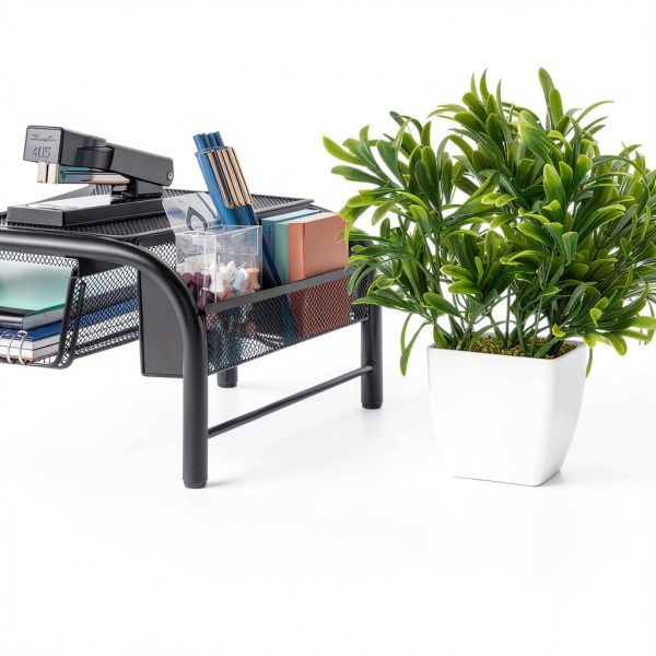 Pavo Monitor Stand Black Silver Ergonomic Metal Mesh Design-3